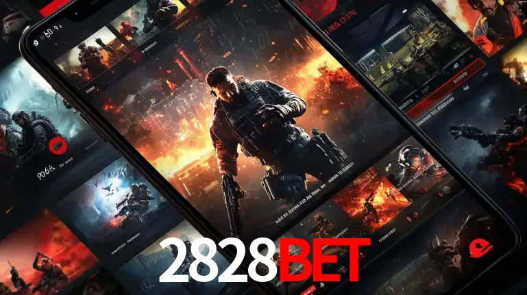 Tela de um celular exibindo uma galeria de jogos de tiro com temática militar, mostrando a variedade de e-sports disponíveis para apostas na plataforma de entretenimento 2828BET.