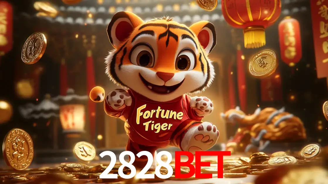 O alegre personagem do Fortune Tiger correndo sobre um caminho de moedas de ouro, simbolizando os grandes prêmios e a diversão do popular jogo de slot do 2828BET.