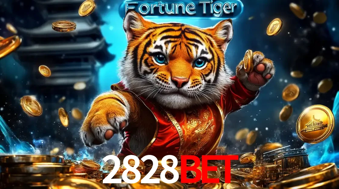 Imagem promocional do jogo de slot Fortune Tiger, com um tigre majestoso em traje tradicional cercado por uma fortuna em moedas de ouro, disponível agora no cassino 2828BET.